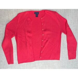 Splendor! NAUTRAL FIBER XL Pink Button‎ Front Cardigan Sweater 100% Cotton Cable